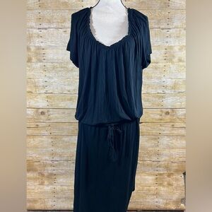 Talbots Black T Shirt Dress Pullover Scoop Neck Belted Short Sleeve Size XL